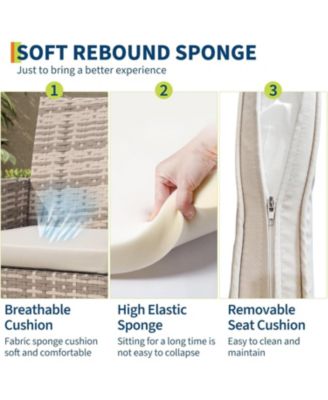 4-Piece Patio Furniture Set, Rattan Outdoor Furniture with Upholstered Sofa, 2 Chairs and Coffee Table, Modern Conversation Bistro Set