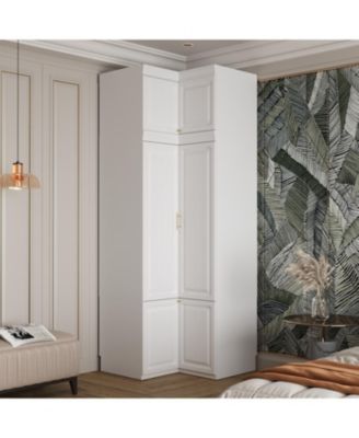 Wood 6-Door Corner Wardrobe Armoires with Storage Shelves