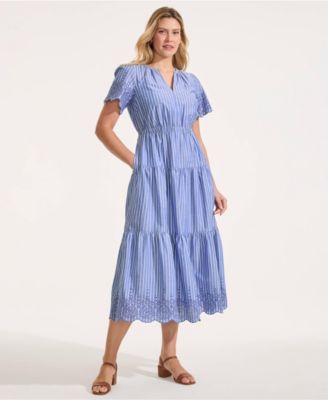 Women's Tiered Cotton Poplin Eyelet Maxi Dress