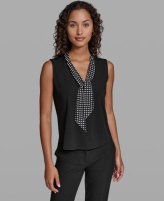 Women's Polka Dot Scarf Sleeveless Blouse