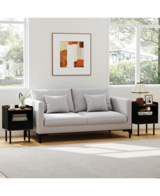 Set of 2 Nightstands with Drawer, 3-Tier Sofa Side Tables with Open Storage Shelf