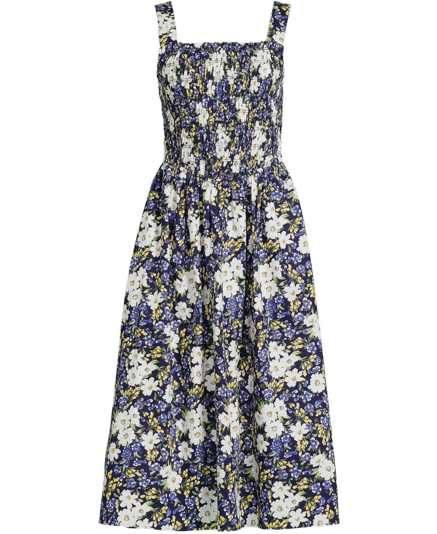Women's Poplin Smocked Bodice Midi Dress