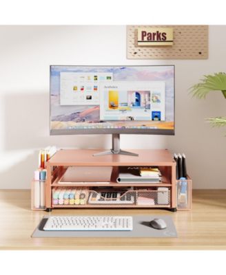 2-tier Monitor Stand Riser Desk Organizer With Drawer Pen Holder