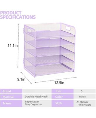 Letter Tray Paper Organizer 5-tier Desk File Holder Metal Desktop Document Shelf Office Classroom Organization