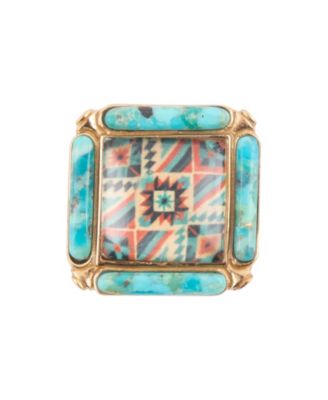 Scenic Native Weave Blue Turquoise Golden Statement Ring