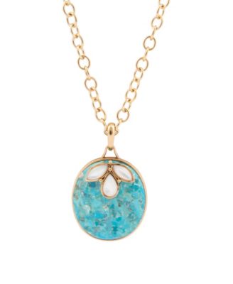 Turquoise and White Mother of Pearl Petal Golden Pendant Necklace