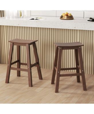 29 in HDPE Outdoor Bar Stool Set of 2 with Armless Saddle Seat and Footrest