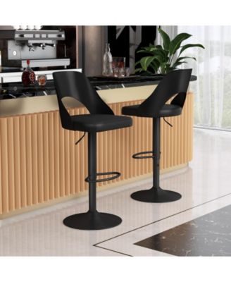 Enlarged PU Leather Swivel Bar Stool Set of 2 with Ergonomic 105-Degree Backrest and Footrest