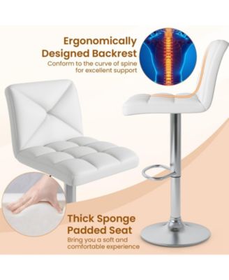Adjustable Height Upholstered Swivel Bar Stool Set of 2 with Back