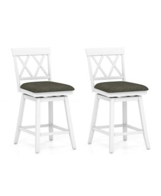 24 in Swivel Counter Height Bar Stool Set of 2 with Linen Cushion and Curved Backrest