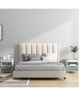 Modern Nightstand with LED Lights Sliding Drawer and Open Compartment