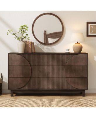 6 Drawer Fluted Dresser - Modern Wooden Chest of Drawers with Geometric Round Fronts, Storage Cabinet for Bedroom, Living Room