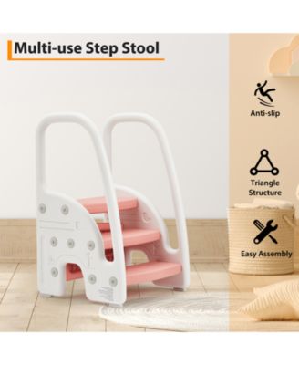 Toddler 3 Step Stool, Plastic Children Learning Helper Stool with Side Handles for Bathroom Sink