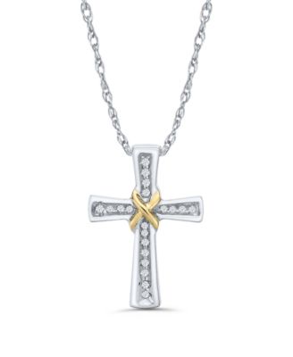 Diamond Cross Pendant Necklace (1/10 ct. t.w.) in Sterling Silver and 14k Gold-Plate