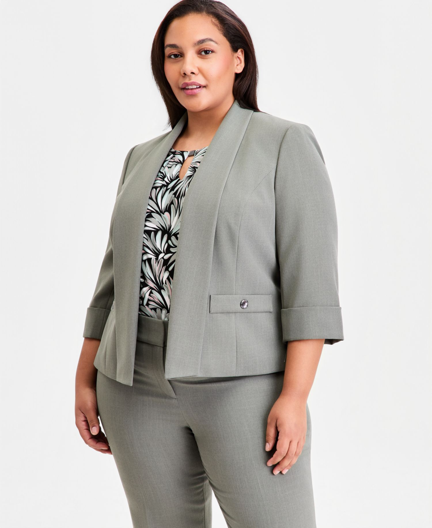 Plus Size Shawl-Collar 3/4-Sleeve Blazer