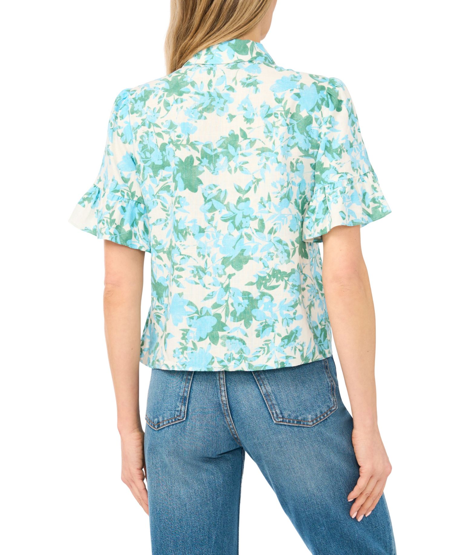 Women's Short-Sleeve Button-Down Cropped Top