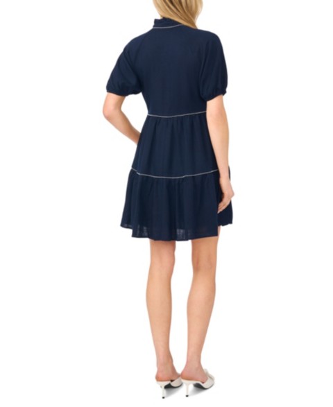 Женские платья CeCe Women's Linen-Blend Split Neck Short-Sleeve Babydoll Dress