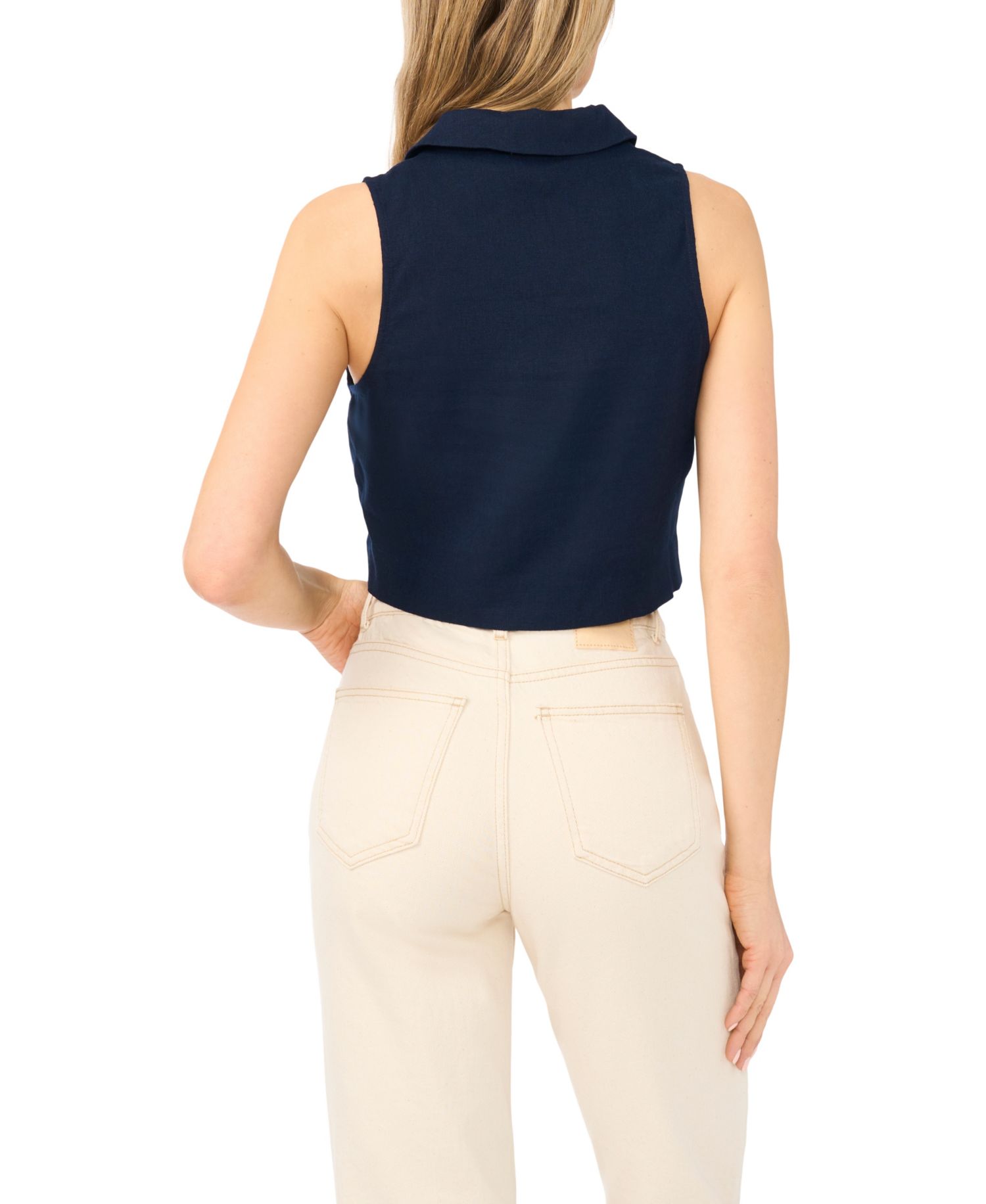 Women's Sleeveless Tie-Front Collared Vest Top