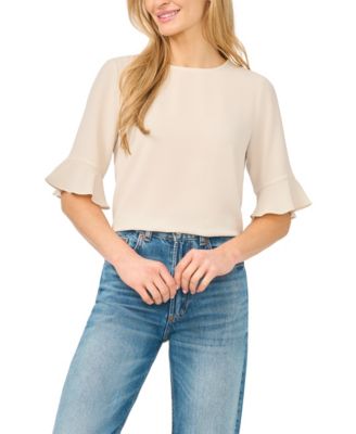 Women's Ruffled-Cuff 3/4-Sleeve Crew Neck Top