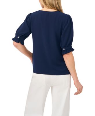 Women's Elbow-Sleeve V-Neck Blouse