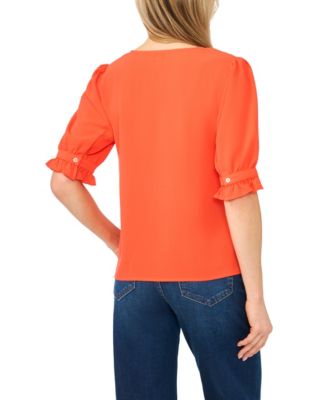 Women's Elbow-Sleeve V-Neck Blouse