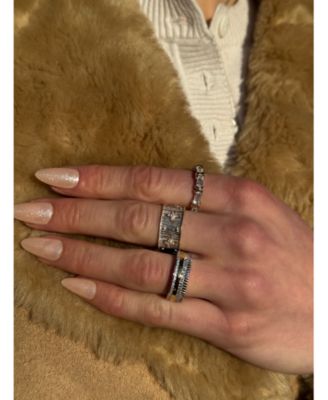 Sterling Silver Cubic Zirconia Brushed Italian Florentine Extra Wide Band Eternity Ring