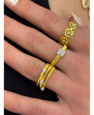 Suzy Levian Golden Helix Sterling Cubic Zirconia Square Coil Ring