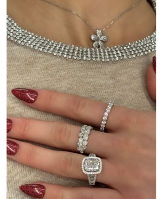 Suzy Levian Sterling Cubic Zirconia Pave Flower Necklace