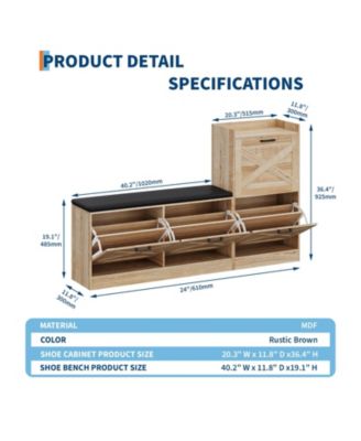 Shoe Storage Bench with 4 Flip Drawers and Padded Seat for Entryway