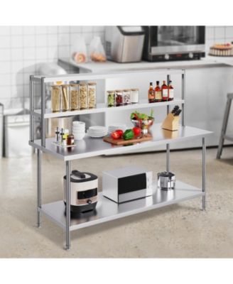 Adjustable Stainless Steel Double Overshelf 12 x 72 in for Kitchen and Workshop
