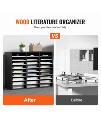 27 Compartment Adjustable Wood Literature Organizer for Office Storage