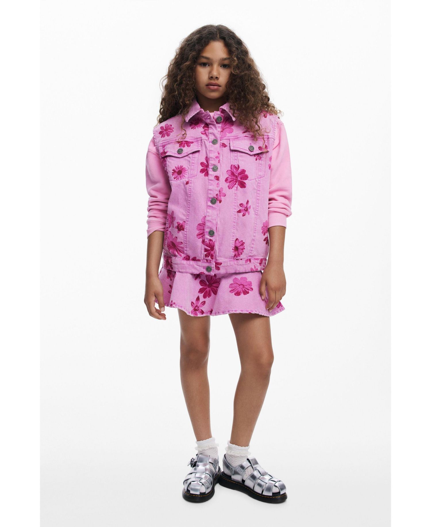 Girls's Short denim floral skirt