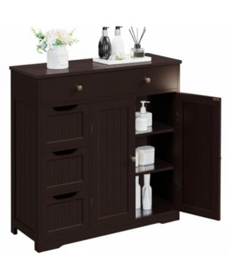 Free-standing Bathroom Storage Cabinet 4 Drawers 2 Doors Adjustable Shelves Multi-functional