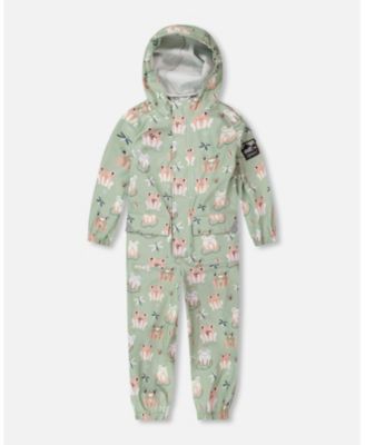 Little Girls Polyurethane Frog Print Rain One-Piece