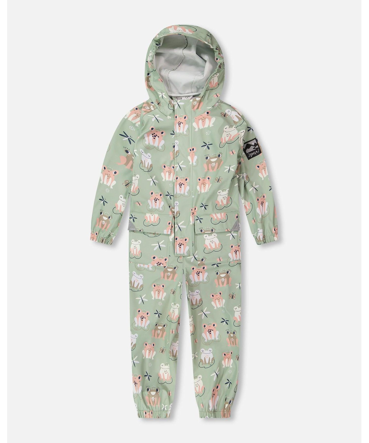 Little Girls Polyurethane Frog Print Rain One-Piece
