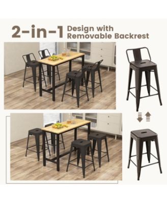 24 in Metal Counter Height Stackable Chair Set of 4 with Removable Back and Footrest