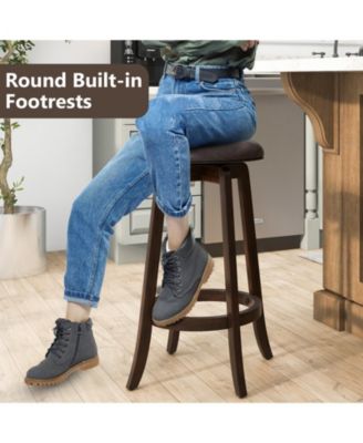 29 in Upholstered PU Leather Bar Stool Set of 2 with 360-Degree Swivel Round Seat