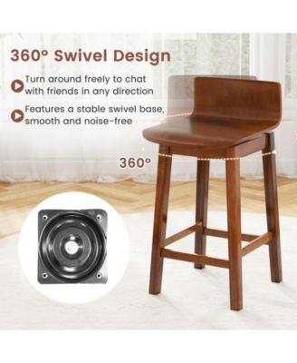 24.5 in Swivel Wooden Bar Stool Set of 2 with Low Back and Rubber Wood Legs