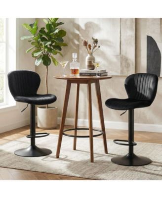 Adjustable Height Velvet Swivel Bar Stool Set of 2 with Upholstered Backrest
