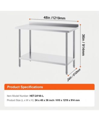 Heavy Duty Stainless Steel Work Table 24 x 48 x 36 in for Restaurant and Home Use