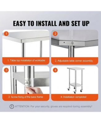 Stainless Steel Work Table 24 x 18 x 38 in Adjustable Height for Commercial Kitchen