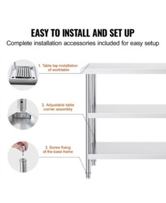 Stainless Steel Food Prep Table 14 x 48 x 34 in with Adjustable Undershelf for Kitchen
