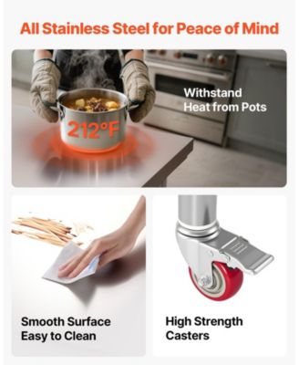 Stainless Steel Food Prep Worktable 24 x 35.4 in With Wheels for Commercial Use