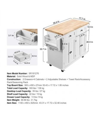 Kitchen Island Cart with Solid Wood Top 35.4in Width Mobile Storage Cabinet