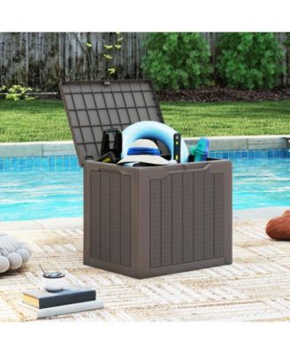 Outdoor Storage Box 25 Gallon Deck Box with Lockable Lid and Wicker-woven