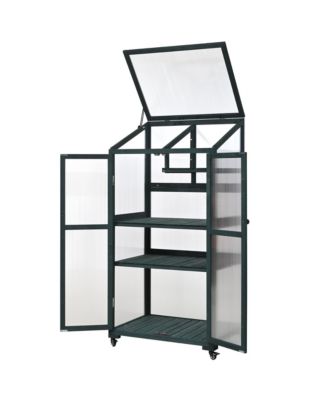62inch Outdoor Height Wood Large Greenhouse Balcony Portable Cold Frame with Wheels and Adjustable Shelves