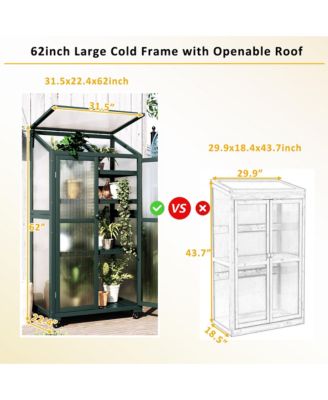 62inch Outdoor Height Wood Large Greenhouse Balcony Portable Cold Frame with Wheels and Adjustable Shelves