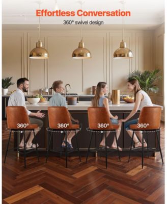 27 in Swivel Counter Height PU Leather Bar Stool Set of 2 with Backrest and Metal Legs