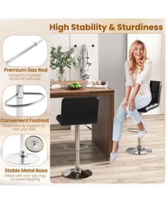 Adjustable Height Swivel Bar Stool Set of 2 with PU Leather Seat and Heavy-Duty Metal Base