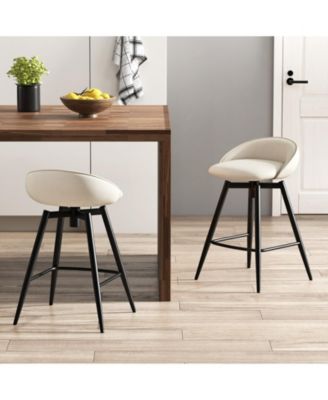 25 in Upholstered Counter Height Bar Stool Set of 2 withFootrest and Backrest